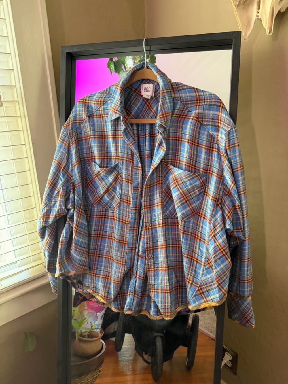 BDG Blue and Orange Plaid Flannel Shirt
